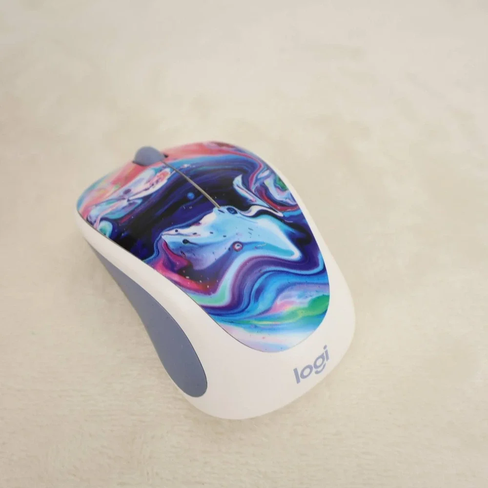 Logitech M317c Wireless Optical Mouse Blue Pink Marble Abstract Print 810-007429